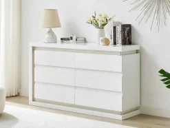 Cómoda 6 Gavetas Com Leds, Mdf Lacado A Branco - Flarancia