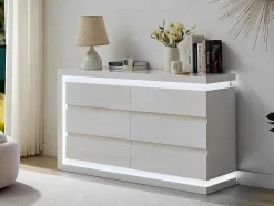 Cómoda 6 Gavetas Com Leds, Mdf Lacado A Branco - Flarancia
