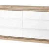 Cómoda 6 Gavetas Com Leds, Mdf Lacado A Branco E Natural - Flarancia