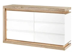 Cómoda 6 Gavetas Com Leds, Mdf Lacado A Branco E Natural - Flarancia