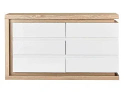 Cómoda 6 Gavetas Com Leds, Mdf Lacado A Branco E Natural - Flarancia