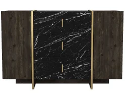 Cómoda 3 Gavetas E 2 Porta Efeito Marmore Preto, Natural Escuro E Dourado - Cadeba