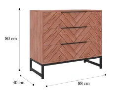Cómoda 3 Gavetas, Madeira De Acacia E Metal, Natural E Preto - Vedila