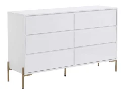 Cómoda 6 Gavetas, Mdf E Metal Lacado A Branco E Dourado - Korasa