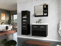 Coluna De Casa De Banho Preto Com Leds C30 X L30 X A109 Cm - Laurine