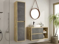 Coluna De Casa De Banho Suspensa Cor Natural E Antracite A170 Cm - Tikitiki
