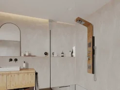 Coluna De Duche Hidromassagem Chuva Tropical E Painel Em Bambu Dimensoes 22*145 Cm - Dalima