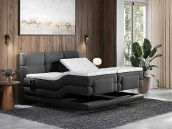 Conjunto Boxspring Cabeceira De Cama Acolchoada, Sommier Articulado Eletrico + Colchão + Sobrecolchão 2 X 90 X 200 Cm Antracite - Lodi Da Palacio