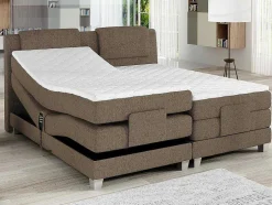 Conjunto Boxspring Cabeceira De Cama + Sommier De Relaxamento Eletrico + Colchão + Sobrecolchão Castel Da Palacio - 2X80X200 Cm - Tecido Bege