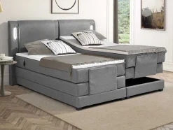 Conjunto Boxspring Cabeceira De Cama Com Leds + Sommier Articulado Eletrico + Colchão + Sobrecolchão 2 X 90 X 200 Cm Tecido Cinzento - Astemi Da Palacio