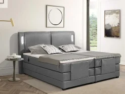 Conjunto Boxspring Cabeceira De Cama Com Leds + Sommier Articulado Eletrico + Colchão + Sobrecolchão 2 X 80 X 200 Cm Tecido Cinzento - Astemi Da Palacio