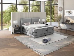 Conjunto Boxspring Cabeceira De Cama Com Leds + Sommier Articulado Eletrico + Colchão + Sobrecolchão 2 X 80 X 200 Cm Tecido Cinzento - Astemi Da Palacio
