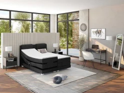 Conjunto Boxspring Cabeceira De Cama + Sommier De Relaxamento Eletrico + Colchão + Sobrecolchão Castel Da Palacio - 2X80X200 Cm - Tecido Antracite