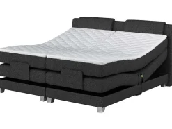 Conjunto Boxspring Cabeceira De Cama + Sommier De Relaxamento Eletrico + Colchão + Sobrecolchão Castel Da Palacio - 2X80X200 Cm - Tecido Antracite