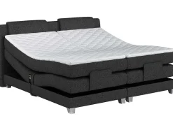 Conjunto Boxspring Cabeceira De Cama + Sommier De Relaxamento Eletrico + Colchão + Sobrecolchão Castel Da Palacio - 2X80X200 Cm - Tecido Antracite
