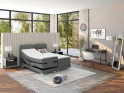 Conjunto Boxspring Cabeceira De Cama + Sommier De Relaxamento Eletrico + Colchão + Sobrecolchão Castel Da Palacio - 2X80X200 Cm - Tecido Cinza Claro