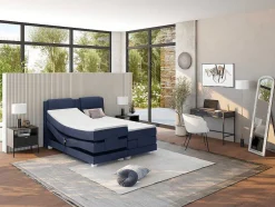 Conjunto Boxspring Cabeceira De Cama + Sommier De Relaxamento Eletrico + Colchão + Sobrecolchão Castel Da Palacio - 2X80X200 Cm -Tecido Efeito Ganga