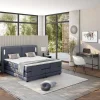 Conjunto Boxspring Cabeceira De Cama Com Leds + Sommier Articulado Eletrico + Colchão + Sobrecolchão 2 X 90 X 200 Cm Tecido Azul - Astemi Da Palacio