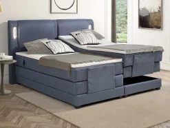 Conjunto Boxspring Cabeceira De Cama Com Leds + Sommier Articulado Eletrico + Colchão + Sobrecolchão 2 X 90 X 200 Cm Tecido Azul - Astemi Da Palacio