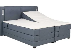 Conjunto Boxspring Cabeceira De Cama Com Leds + Sommier Articulado Eletrico + Colchão + Sobrecolchão 2 X 90 X 200 Cm Tecido Azul - Astemi Da Palacio