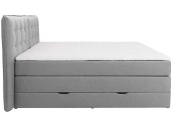 Conjunto Boxspring Cabeceira De Cama + Sommiers Com Arrumação + Colchão + Sobrecolchão, 160 X 200 Cm, Tecido Cinzento-Claro - Perama Da Palacio