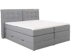 Conjunto Boxspring Cabeceira De Cama + Sommiers Com Arrumação + Colchão + Sobrecolchão, 160 X 200 Cm, Tecido Cinzento-Claro - Perama Da Palacio