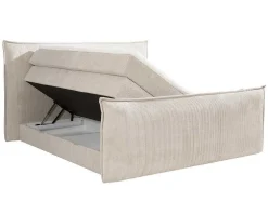 Conjunto Boxspring Cabeceira De Cama + Sommiers Com Espaco De Arrumação + Colchão + Sobrecolchão 2 X 80 X 200 Cm Veludo Canelado Marfim - Rhoda Da Palacio