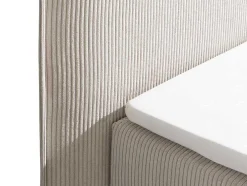 Conjunto Boxspring Cabeceira De Cama + Sommiers Com Espaco De Arrumação + Colchão + Sobrecolchão 2 X 80 X 200 Cm Veludo Canelado Marfim - Rhoda Da Palacio