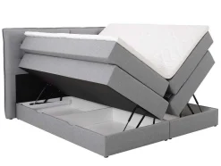 Conjunto Boxspring Cabeceira De Cama + Sommiers Com Arrumação + Colchão + Sobrecolchão, 180 X 200 Cm, Tecido Cinzento-Claro - Perama Da Palacio