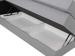 Conjunto Boxspring Cabeceira De Cama + Sommiers Com Arrumação + Colchão + Sobrecolchão, 180 X 200 Cm, Tecido Cinzento-Claro - Perama Da Palacio