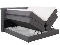 Conjunto Boxspring Cabeceira De Cama + Sommiers Com Arrumação + Colchão + Sobrecolchão, 160 X 200 Cm, Tecido Antracite - Perama Da Palacio