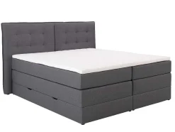 Conjunto Boxspring Cabeceira De Cama + Sommiers Com Arrumação + Colchão + Sobrecolchão, 160 X 200 Cm, Tecido Antracite - Perama Da Palacio