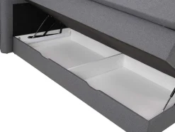 Conjunto Boxspring Cabeceira De Cama + Sommiers Com Arrumação + Colchão + Sobrecolchão, 160 X 200 Cm, Tecido Antracite - Perama Da Palacio