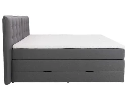 Conjunto Boxspring Cabeceira De Cama + Sommiers Com Arrumação + Colchão + Sobrecolchão, 160 X 200 Cm, Tecido Antracite - Perama Da Palacio