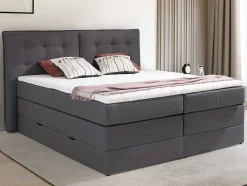 Conjunto Boxspring Cabeceira De Cama + Sommiers Com Arrumação + Colchão + Sobrecolchão, 160 X 200 Cm, Tecido Antracite - Perama Da Palacio