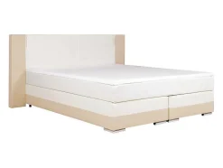 Conjunto Boxspring Completo Cabeceira Com Leds + Sommiers + Colchão + Sobrecolchão Asti De Ysmee - 180 X 200 Cm - Pele Sintética - Creme E Branco