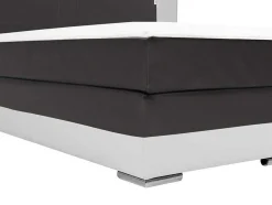 Conjunto Boxspring Completo Cabeceira Com Leds + Sommiers + Colchão + Sobrecolchão Asti De Ysmee - 180 X 200 Cm - Pele Sintética - Branco E Cinza
