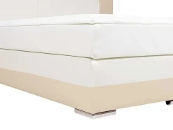 Conjunto Boxspring Completo - Cabeceira Com Leds + Sommiers + Colchão + Sobrecolchão Asti - 160X 200 Cm - Pele Sintética - Creme E Branco