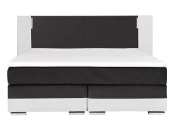 Conjunto Boxspring Completo - Cabeceira Com Leds + Sommiers + Colchão + Sobrecolchão - 160X 200 Cm - Pele Sintética - Branco E Cinzento - Asti De Ysmee