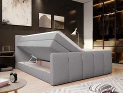 Conjunto Boxspring Completo Cabeceira De Cama + Sommiers Com Bau + Colchão + Sobrecolchão Verone - Cinza-Claro - 160X200 Cm