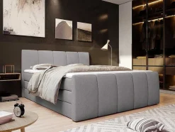Conjunto Boxspring Completo Cabeceira De Cama + Sommiers Com Bau + Colchão + Sobrecolchão Verone - Cinza-Claro - 160X200 Cm