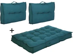 Conjunto 1 Colchão + 2 Encostos Sofá De Paletes Em Algodao Azul - Baila