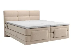 Conjunto Completo Boxspring, Cabeceira De Cama Acolchoada + Sommiers Articulados Eletricos + Colchão + Sobrecolchão 2X90X200 Cm Tecido Bege - Lodi Da Palacio