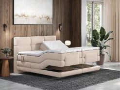 Conjunto Completo Boxspring, Cabeceira De Cama Acolchoada + Sommiers Articulados Eletricos + Colchão + Sobrecolchão 2X90X200 Cm Tecido Bege - Lodi Da Palacio