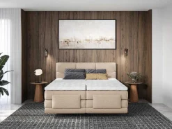 Conjunto Completo Boxspring, Cabeceira De Cama Acolchoada + Sommiers Articulados Eletricos + Colchão + Sobrecolchão 2X90X200 Cm Tecido Bege - Lodi Da Palacio
