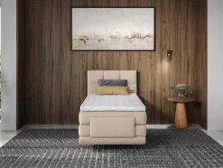 Conjunto Completo Boxspring, Cabeceira De Cama Acolchoada + Sommiers Articulados Eletricos + Colchão + Sobrecolchão 100X200 Cm Tecido Bege - Lodi Da Palacio