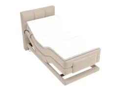 Conjunto Completo Boxspring, Cabeceira De Cama Acolchoada + Sommiers Articulados Eletricos + Colchão + Sobrecolchão 100X200 Cm Tecido Bege - Lodi Da Palacio