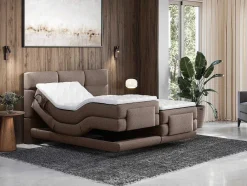 Conjunto Completo Boxspring Cabeceira De Cama Acolchoada + Sommiers Articulados Eletricos + Colchão + Sobrecolchão 2X80X200 Cm Tecido Castanho - Lodi De Palacio