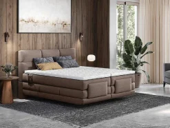 Conjunto Completo Boxspring Cabeceira De Cama Acolchoada + Sommiers Articulados Eletricos + Colchão + Sobrecolchão 2X80X200 Cm Tecido Castanho - Lodi De Palacio