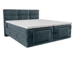 Conjunto Completo Boxspring Cabeceira De Cama Acolchoada + Sommiers Articulados Eletricos + Colchão + Sobrecolchão 2X80X200 Cm Tecido Azul - Lodi De Palacio